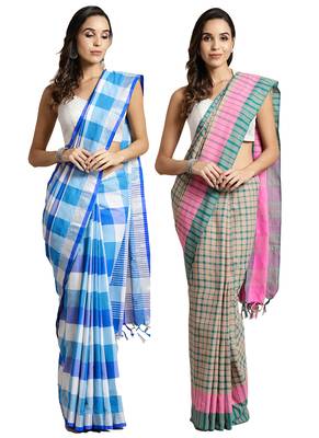 Multicolor woven blended cotton saree with blouse 1