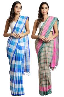 Multicolor woven blended cotton saree with blouse