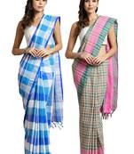 Multicolor woven blended cotton saree with blouse