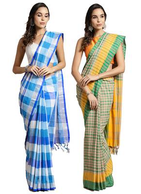 Multicolor woven blended cotton saree with blouse 1