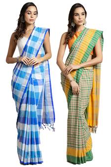 Multicolor woven blended cotton saree with blouse