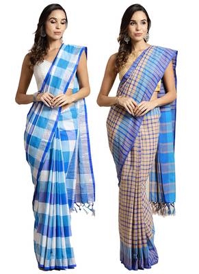Multicolor woven blended cotton saree with blouse 1