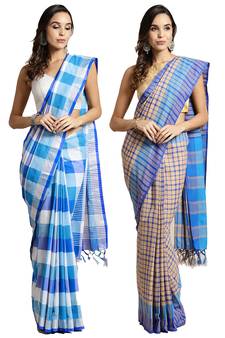 Multicolor woven blended cotton saree with blouse