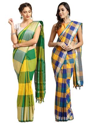 Multicolor woven blended cotton saree with blouse 1