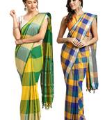 Multicolor woven blended cotton saree with blouse