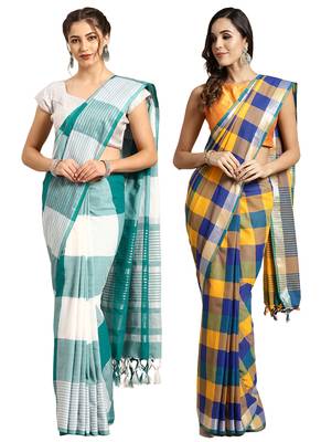 Multicolor woven blended cotton saree with blouse 1