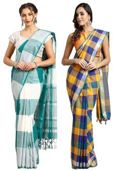 Multicolor woven blended cotton saree with blouse