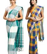 Multicolor woven blended cotton saree with blouse