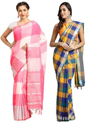 Multicolor woven blended cotton saree with blouse 1