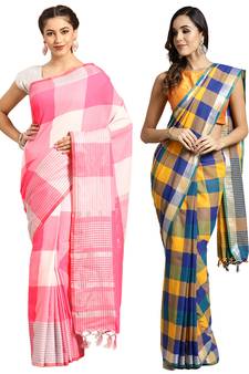 Multicolor woven blended cotton saree with blouse