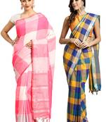 Multicolor woven blended cotton saree with blouse