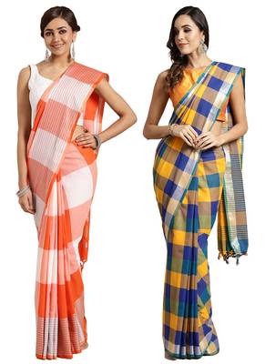 Multicolor woven blended cotton saree with blouse 1