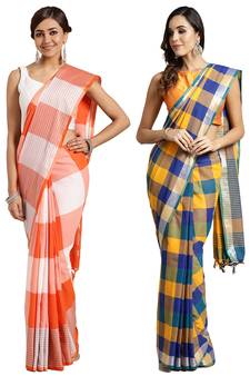 Multicolor woven blended cotton saree with blouse