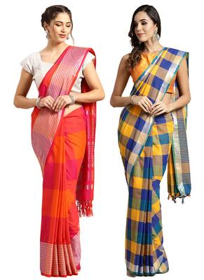Multicolor woven blended cotton saree with blouse 1