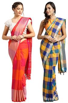 Multicolor woven blended cotton saree with blouse