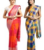 Multicolor woven blended cotton saree with blouse
