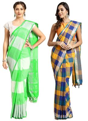 Multicolor woven blended cotton saree with blouse 1