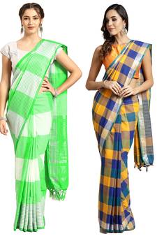 Multicolor woven blended cotton saree with blouse
