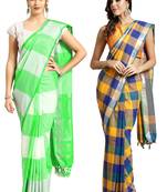 Multicolor woven blended cotton saree with blouse