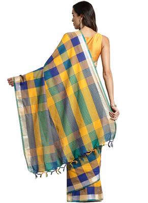Multicolor woven blended cotton saree with blouse 2