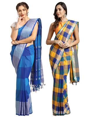Multicolor woven blended cotton saree with blouse 1