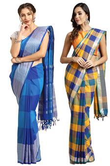 Multicolor woven blended cotton saree with blouse