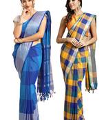 Multicolor woven blended cotton saree with blouse
