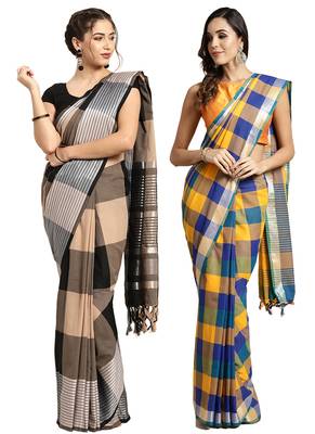 Multicolor woven blended cotton saree with blouse 1
