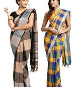 Multicolor woven blended cotton saree with blouse