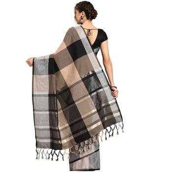 Multicolor woven blended cotton saree with blouse 3