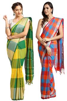 Multicolor woven blended cotton saree with blouse