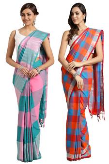 Multicolor woven blended cotton saree with blouse