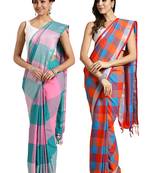 Multicolor woven blended cotton saree with blouse