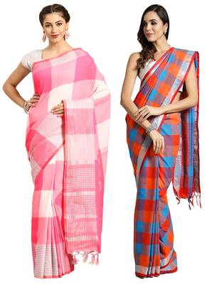 Multicolor woven blended cotton saree with blouse 1