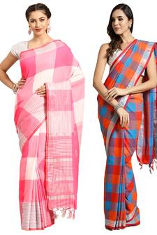 Multicolor woven blended cotton saree with blouse