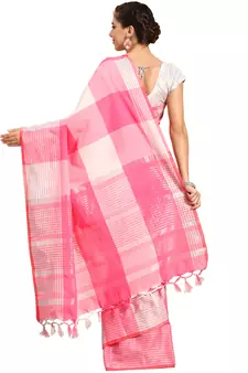 Multicolor woven blended cotton saree with blouse