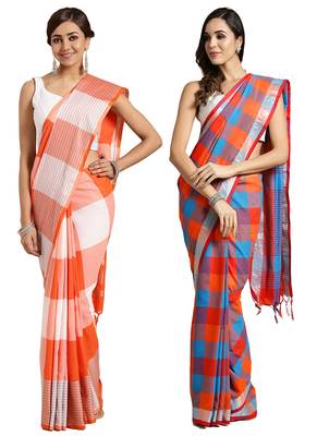 Multicolor woven blended cotton saree with blouse 1