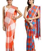 Multicolor woven blended cotton saree with blouse