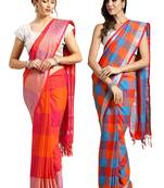 Multicolor woven blended cotton saree with blouse