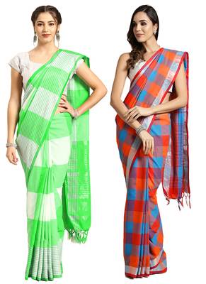 Multicolor woven blended cotton saree with blouse 1