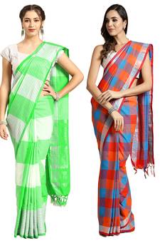 Multicolor woven blended cotton saree with blouse