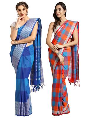 Multicolor woven blended cotton saree with blouse 1