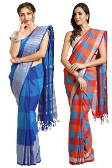Multicolor woven blended cotton saree with blouse