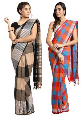 Multicolor woven blended cotton saree with blouse 1