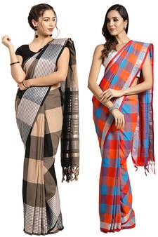 Multicolor woven blended cotton saree with blouse
