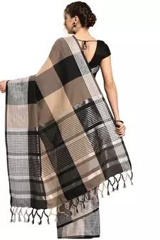Multicolor woven blended cotton saree with blouse