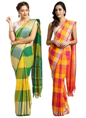 Multicolor woven blended cotton saree with blouse 1
