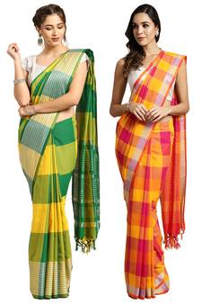 Multicolor woven blended cotton saree with blouse