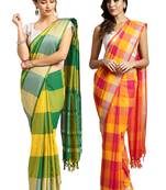 Multicolor woven blended cotton saree with blouse