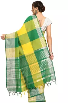 Multicolor woven blended cotton saree with blouse